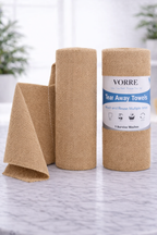 Beige Brown tear-away microfiber towel roll by Vorre, 180 GSM multi-purpose cleaning cloths.