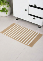 Beige tan horizon stripe micro polyester bathmat, premium 2000 GSM plush shower mat.