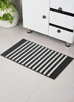 Black and white horizon stripe micro polyester bathmat, high-density plush toilet rug.