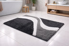 Black abstract wave Skylark micro polyester bathmat, non-slip 2400 GSM bathroom runner rug.