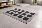 Charcoal grey Milan geometric grid micro polyester bath mat, 40x60 cm highly absorbent toilet rug.