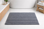 Charcoal grey solid stripe microfiber bathmat with anti-skid backing, 45x75 cm size.