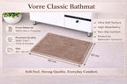 Specifications infographic for Vorre classic micro polyester bath mat, detailing 40x60 cm size.
