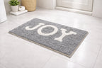 Grey Vorre Joy text recycled cotton bathmat, premium 1500 GSM absorbent typography bathroom rug set.