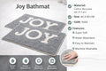 Vorre Joy bathmat infographic highlighting 40x60 cm size, 1500 GSM thickness, and machine washable recycled cotton.