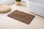 Light brown grid texture micro polyester bathmat by Vorre, plush 2000 GSM shower rug.