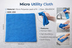 Vorre micro utility cloth infographic detailing 40x60 cm size, 220 GSM, and kitchen cleaning features.