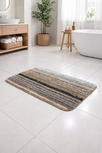Vorre Osaka multi-color striped micro polyester bathmat, plush 1500 GSM absorbent bathroom rug.