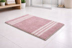 Soft pink mauve striped cotton mix bathmat, washable eco-friendly bathroom rug.