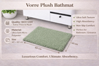 Specifications infographic for Vorre plush micro polyester bathmat detailing 1800 GSM and 40x60 cm size.