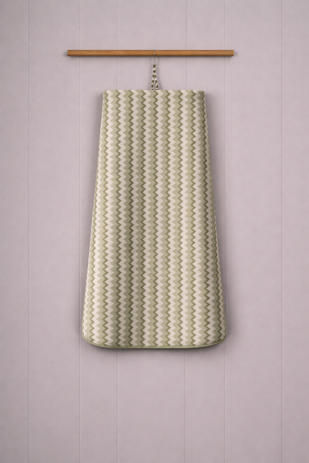 Sage green and white vertical chevron pattern Vorre microfiber bath towel, highly absorbent 280 GSM travel and gym towel.
