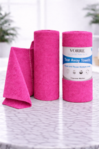 Raspberry pink Vorre tear-away microfiber towel roll, streak-free reusable cleaning cloths.