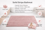 Vorre solid stripe bathmat infographic detailing 45x75 cm dimensions, 2000 GSM density, and anti-skid features.