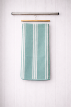 Mint teal green and white vertical stripe Vorre microfiber bath towel, highly absorbent 280 GSM bath towel.