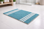 Teal aqua blue striped recycled cotton bathmat, premium 1400 GSM thick floor mat.